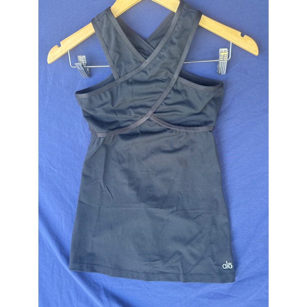 Alo Yoga CoolFit Black Criss Cross Halter Tank Top Built-in Bra Small RN87370
